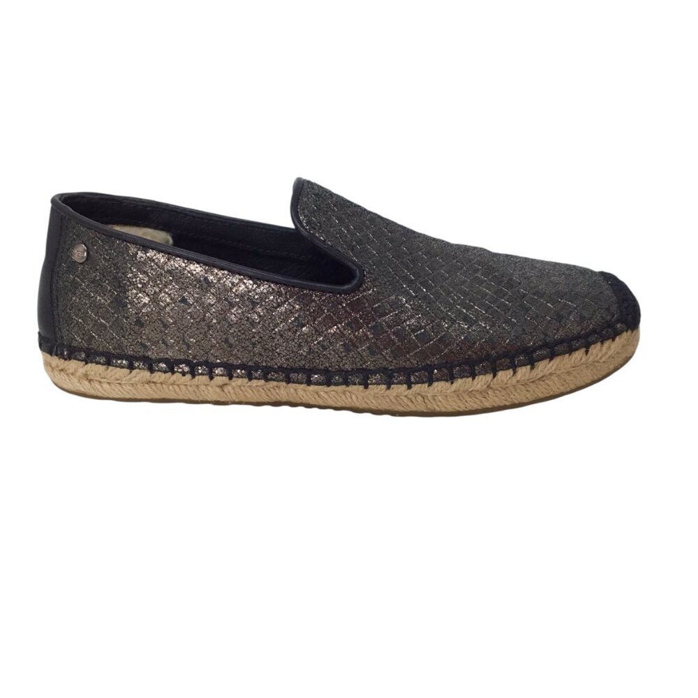Ugg Sandrinne Espadrille Size 5 Basket Woven Flats Black Gold Metallic 1010196 - Picture 2 of 13